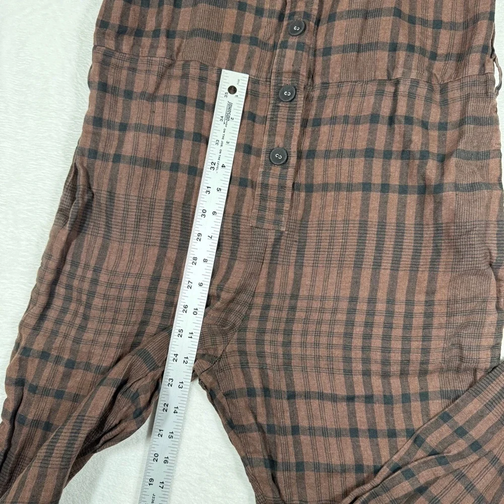 Everlane Brown Plaid Linen Button Front Sleeveless Jumpsuit Size 2 Dark Academia